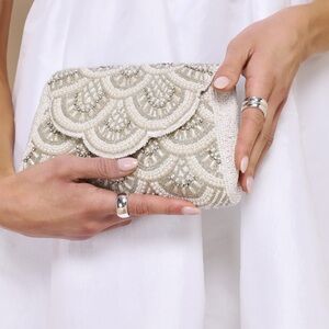 Lulus All That Shimmers White Beaded Pearl Crossbody Clutch